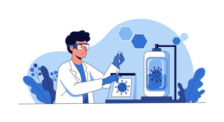 Scientist Investigating Virus Sample in Laboratory for Medical Research