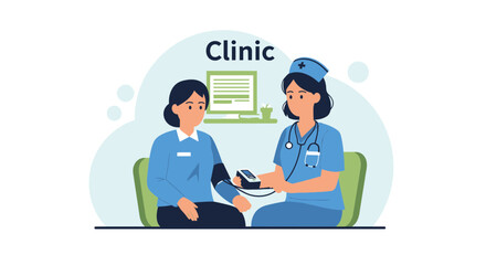Nurse Measuring Patient Blood Pressure In Clinic Or Hospital Environment
