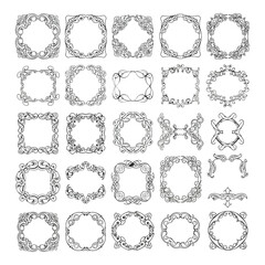 Obraz premium Art of collection of 25 ornate and decorative vintage frames and borders with intricate floral and scroll designs, isolated on white background