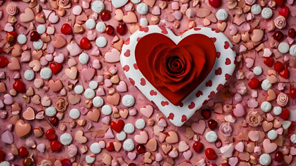 heart shaped candies on wooden background