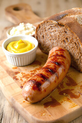 Delicious German Sausage and Rye Bread with Mustard