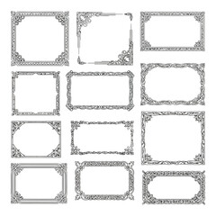 Art of collection of ornate decorative vintage frames and borders with elegant classic antique design elements, isolated on white background