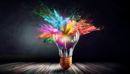 colorful explosion inside lightbulb