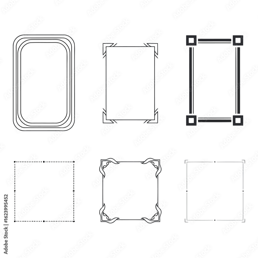 Aufkleber art of collection of six different decorative frames and borders isolated on a white background, sho