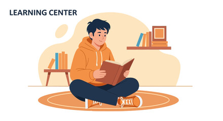Fototapeta premium Student Enjoying A Book Indoors At The Center Of Education And Knowledge