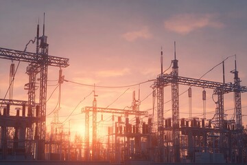 Electrical Substation at Sunset