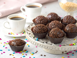 Delicious Brazilian Brigadeiros with Chocolate Sprinkles and Coffee