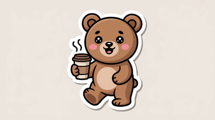Cute Bear with Coffee – Cozy Animal Sticker