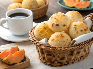 Delicious Brazilian Cheese Bread (Pão de Queijo) with Coffee