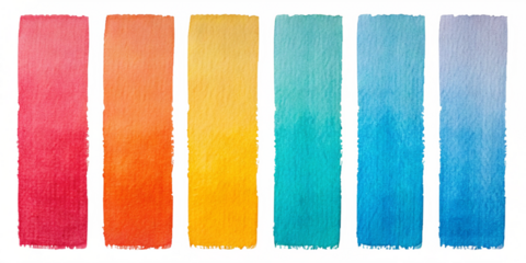 Abstract Watercolor Brush Stroke Swatches in Vibrant Colors on Transparent Background
Hand-Painted Watercolor Swatch Set with Soft Gradient Blends in Bright Tones