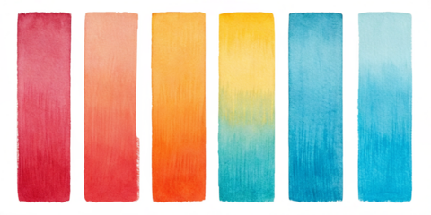 Abstract Watercolor Brush Stroke Swatches in Vibrant Colors on Transparent Background
Hand-Painted Watercolor Swatch Set with Soft Gradient Blends in Bright Tones