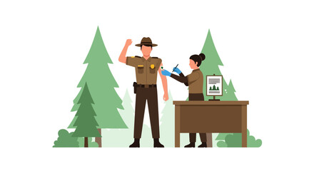 Vaccination Campaign Protecting Forest Rangers Against Diseases Illustration