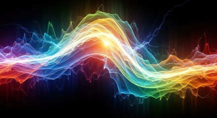 Fototapeta premium Colorful Wavy Light Forms on Dark Background Abstract Design