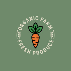 This vibrant image showcases an organic farm logo with a carrot icon, emphasizing the importance of fresh produce and healthy eating for a sustainable lifestyle.