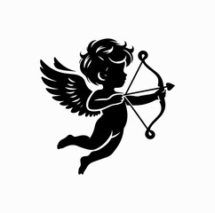 Fototapeta premium Silhouette of Cupid with Bow and Arrow – Valentine Vector Design