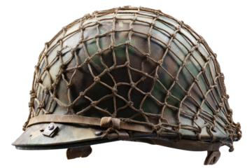 Military helmet with camouflage netting