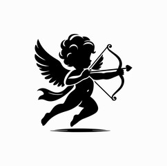 Fototapeta premium Silhouette of Cupid with Bow and Arrow – Valentine Vector Design