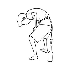 Game Putting a Nail in the Bottle. Indonesian Independence Day Celebration. Thin Line Illustration.