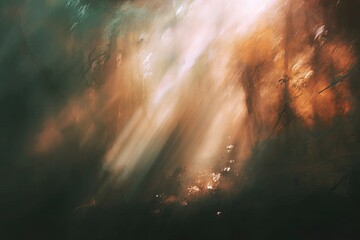 Abstract, sunlit forest scene with motion blur