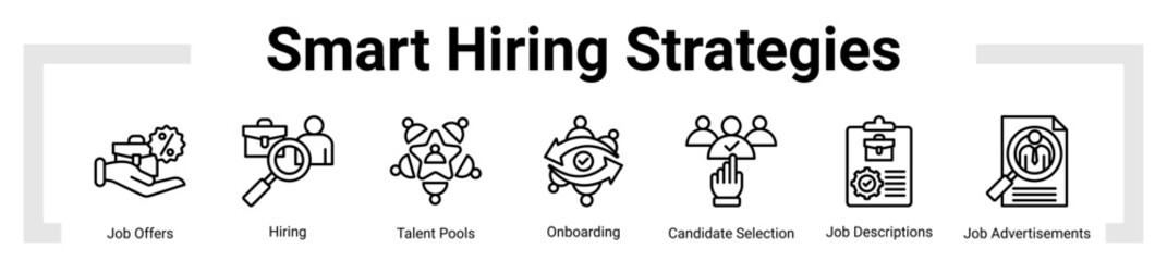 Smart Hiring Strategies icon sheet banner collection