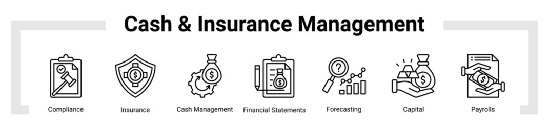 Cash & Insurance Management icon sheet banner collection