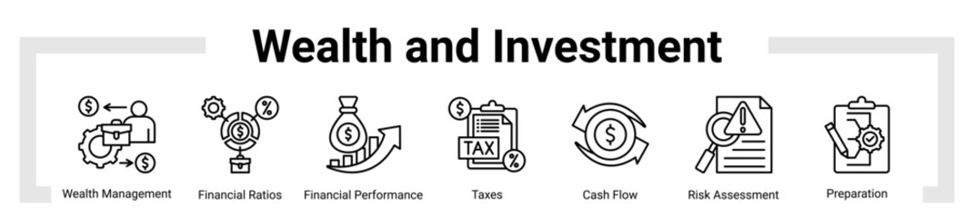 Wealth And Investment icon sheet banner collection