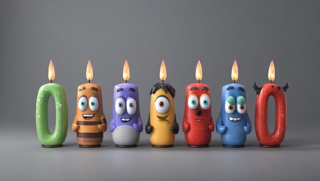 Birthday candles with cartoon faces