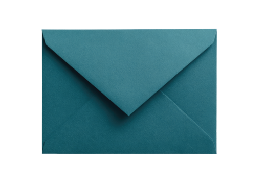 Teal envelope, closed, front view