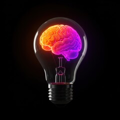 Illuminating Ideas: A Glowing Brain Inside a Light Bulb, Symbolizing Intelligence and Innovation
