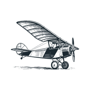 Striped propeller plane &ndash; Black and White Icon Vector and Illustration