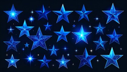 Collection of 3D blue stars on dark background