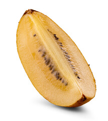 golden kiwi slice isolated on a white background