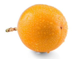 sweet granadilla with water drops isolated on white background