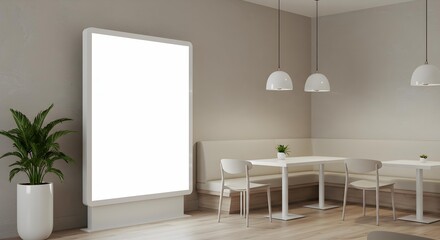 Large Vertical Blank Advertising Display Mockup in Modern Cafe Interior