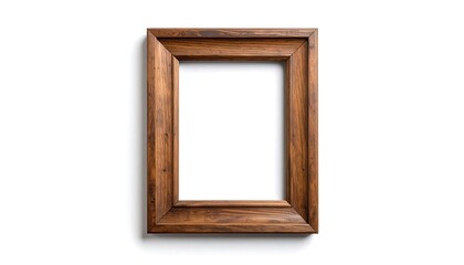 Empty Wooden Picture Frame on White Background with Mockup for Art or Photos.