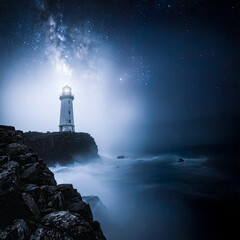 Seascape:  Lighthouse Beacon on a Stormy Sea 101