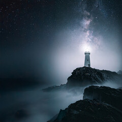 Seascape:  Lighthouse Beacon on a Stormy Sea 100