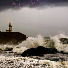 Seascape:  Lighthouse Beacon on a Stormy Sea 109