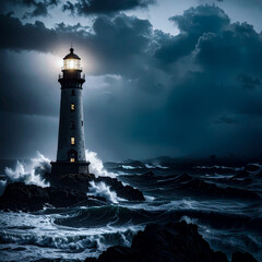 Seascape:  Lighthouse Beacon on a Stormy Sea 106