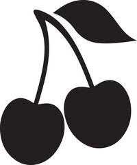Cherry Silhouette Vector, Black Fruit Icon Isolated on White Background.