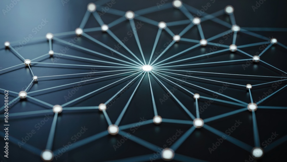 Poster dynamic network of glowing nodes and connections creating a futuristic digital web