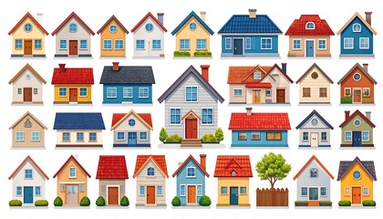 Collection of colorful houses, various styles