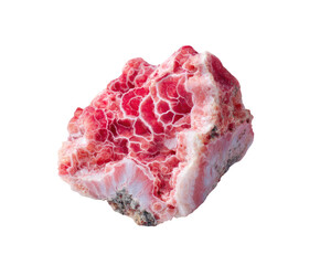 Raw, rough, pink,  crystallized mineral specimen.  Intricate, patterned,  red-pink veins.  Soft, muted light