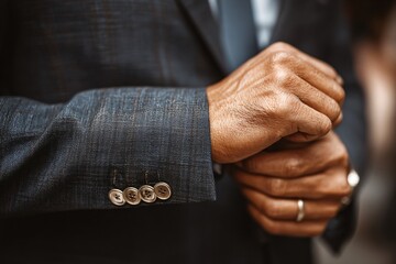 Business Attire Adjustment Corporate Event Photograph Indoor Setting Close-Up Professionalism