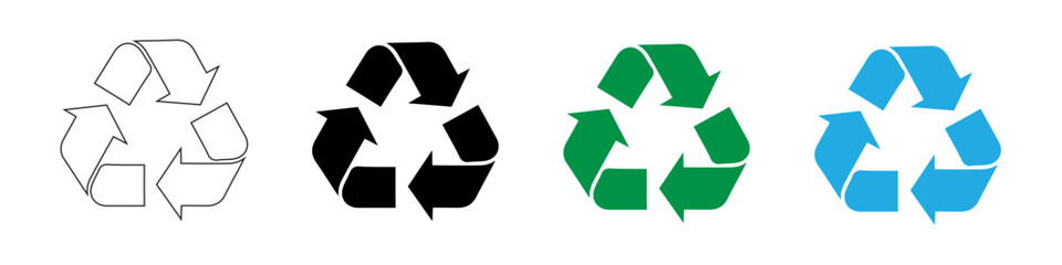 Fototapeta premium Set of plastic recycling icons. Plastic recycle vector symbol set with different color styles. Vector illustration of plastic recycle icons. Recycle, plastic, symbol, vector, colorful.