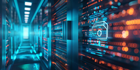 Futuristic Data Center Server Room with Digital Code | High-Tech Server Infrastructure for Cloud Storage | Cyber Network in Modern Data Facility


