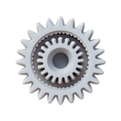 A close up of three white gears of different sizes nested within each other on a black background