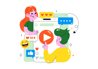 Short Video and Reels Illustration Featuring Personalized, Search-Optimized Videos from Various Media Platforms for Digital Promotion and Marketing