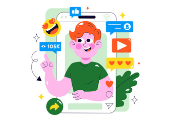 Fototapeta premium Short Video and Reels Illustration Featuring Personalized, Search-Optimized Videos from Various Media Platforms for Digital Promotion and Marketing