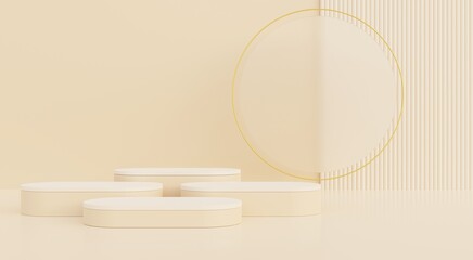 Beige podium, beige background for empty product display, 3d rendering.